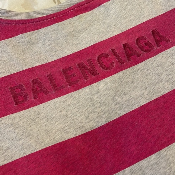 Balenciaga Striped cotton T-Shirt In Pink & Grey - Picture 7 of 7